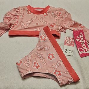 Barbie Toddler Girls Pink Long Sleeve Bikini Swimsuit 2 Piece UPF50 12 Months